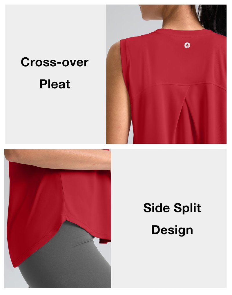 SANTINY Women's Sleeveless Workout Tops Breathable Lightweight Active Tennis Yoga Shirts Athletic Running Tank Tops for Women (Chilli Red_S)
