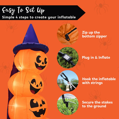 Joiedomi 6 FT Halloween Inflatables Outdoor Decorations, Blow Up Yard Decorations Inflatable Pumpkins with Witch Hat with Build-in LEDs, Stacked Pumpkins Blow Ups for Yard, Halloween Decor
