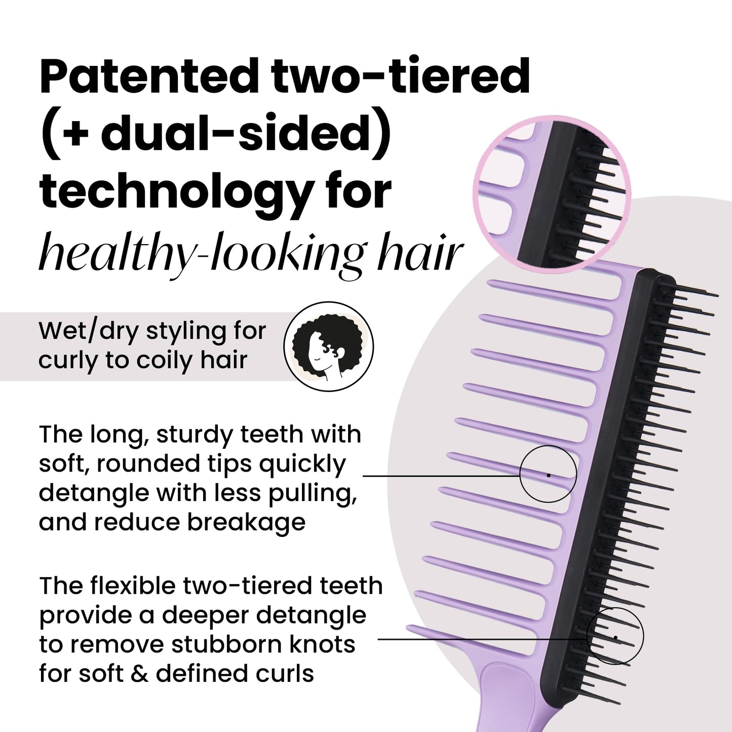 Tangle Teezer | Wide Tooth Comb for 3C to 4C Hair | Long Teeth Detangles & Reduces Shed Hair | Short Teeth for Deeper Detangle & Helps Removes Shed Hair | Lilac & Black