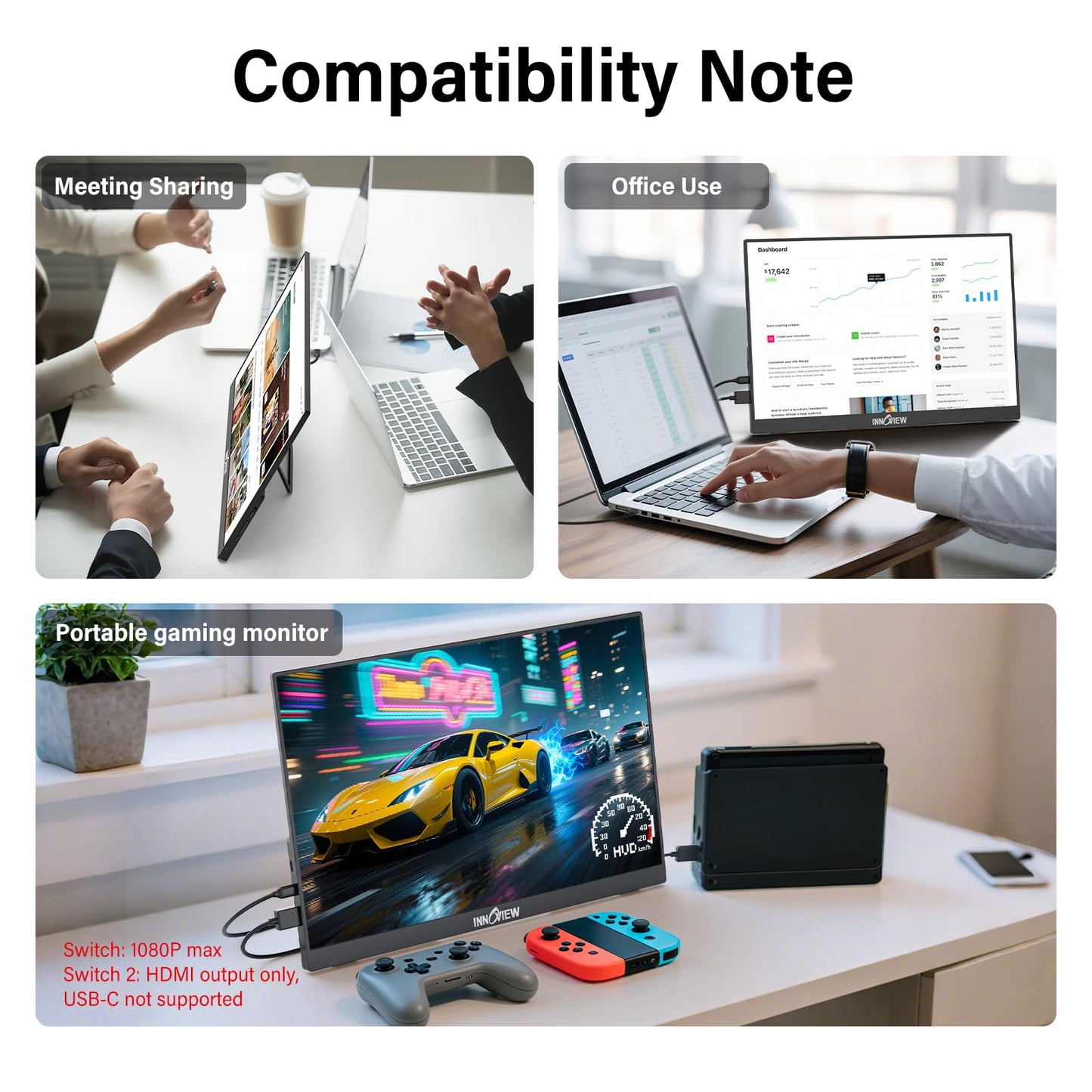 InnoView Portable Monitor Touchscreen 15.6" 1080P 10-Point Touch Screen Monitor Portable with Protective Sleeve Built-in Stand, 1200:1 HDMI USB C Travel Monitors for Laptop, PC, Phone