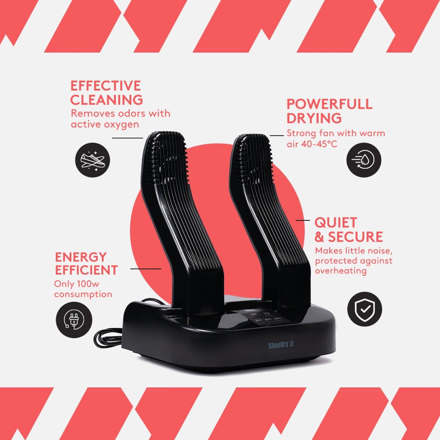 SHOEDRY OZONE - Shoe Dryer & Shoe Freshener - Ozone technology - Kills bacteria and molds - No unpleasant odors - Fresh and clean shoes - Energy-efficient.