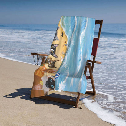 Cat Beach Towel for Women, Microfiber Beach Towels for Adults, Cute Personalized Beach Towels Bulk, Big Extra Large Beach Towels Oversized Clearance, Quick Dry Sand Free Beach Towel for Pool 30"x 60"