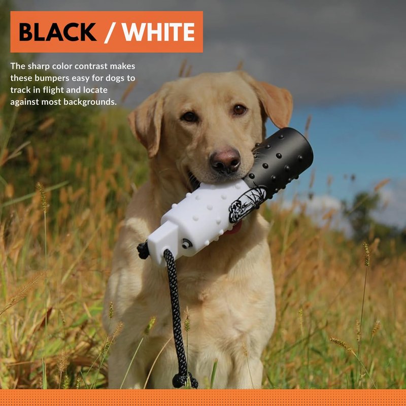 HuntEmUp 6 Pack 2" Plastic Dog Training Bumpers – Knobby Retrieving Dummy Set for Retriever & Hunting Dog Training – Floating Water Dummy – White Orange Black