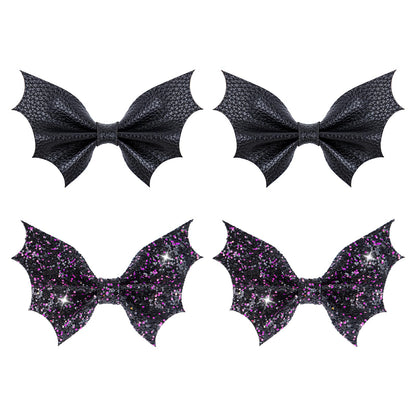 ONENINEDREAM Black Bat Hair Bow Clips, 2 Pcs PU Leather & Glitter Halloween Hair Clips with Alligator Clips, Baby Girl Toddler Halloween Bat Hair Clip, Infant Cosplay Costume Hair Accessories