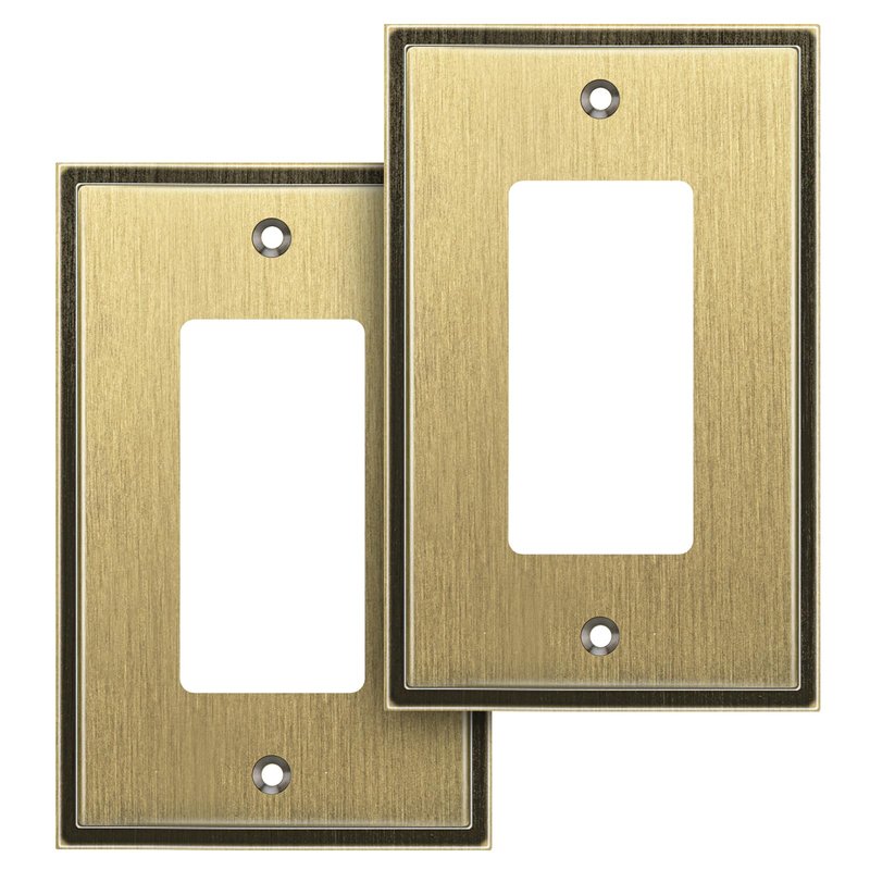Henne Bery Soft Modern Decorative Wall Plate Switch Plate Outlet Cover (Single Decorator 2PK, Antique Brass)