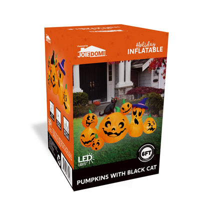 Joiedomi 6 FT Long Halloween Inflatable Outdoor Decorations, Pumpkin Blow Up Yard Decorations, 7 Pcs Inflatable Pumpkin for Outside with Witch's Cat with Build-in LEDs for Halloween Decor