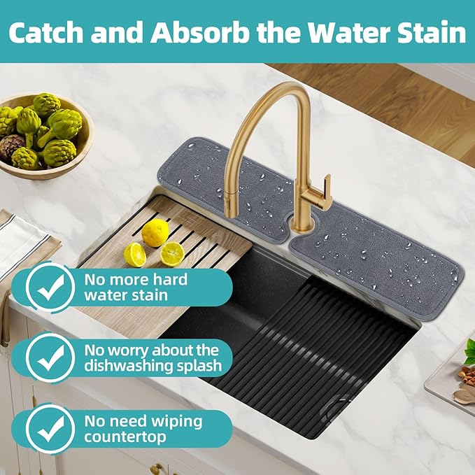 PoYang 4 Pack Faucet Mat for Kitchen Sink Splash Guard Long: Super Absorbent