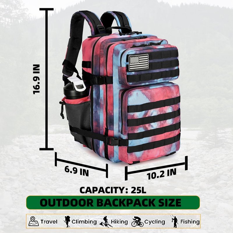 Tactical Backpack - 25L Military Assault Pack for Men & Women | Outdoor Travel Hiking Rucksack - Nebula Camo