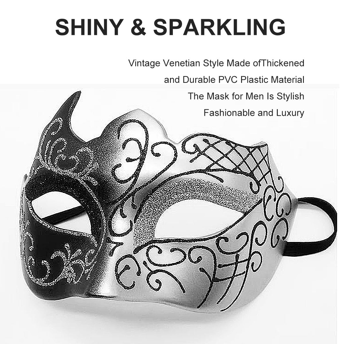 Masquerade Mask for Men Couple Venetian Mask for Halloween Mardi Gras Costume Party Prom Ball (Black+Silver)