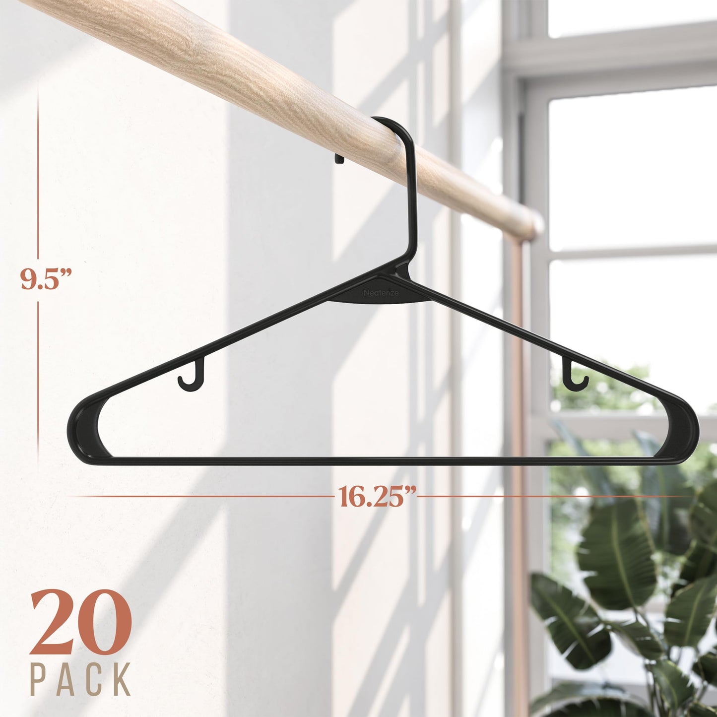 Clothes Hangers Plastic 20 Pack - Black Plastic Hangers - Makes The Perfect Coat Hanger and General Space Saving Clothes Hangers for Closet - Percheros Ganchos para Colgar Ropa Hangars