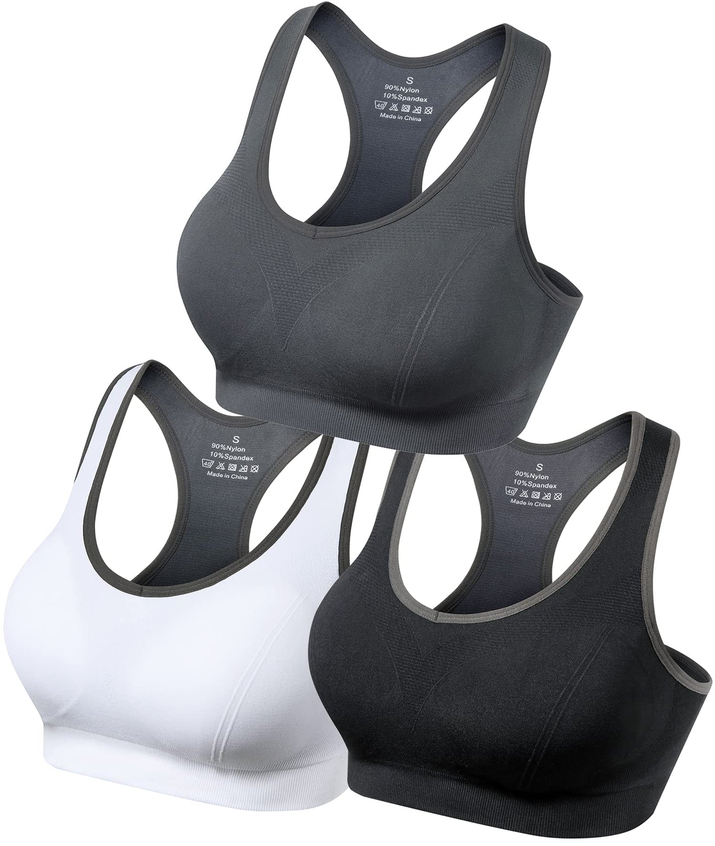 GXXGE Padded Racerback Sports Bras for Women High Impact Workout Yoga Gym Activewear Fitness Bra Black Grey White Large