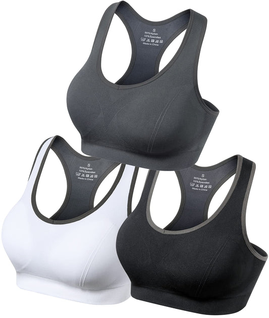 GXXGE Padded Racerback Sports Bras for Women High Impact Workout Yoga Gym Activewear Fitness Bra Black Grey White Large