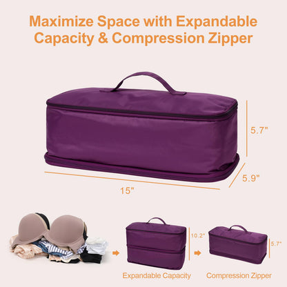 Cambond Travel Underwear Organizer Bag - 4-in-1 Lightweight Double Layer Bra Underwear Travel Bag Organizer, Portable Expandable Compression Packing Organizer, Packing Cubes for Women