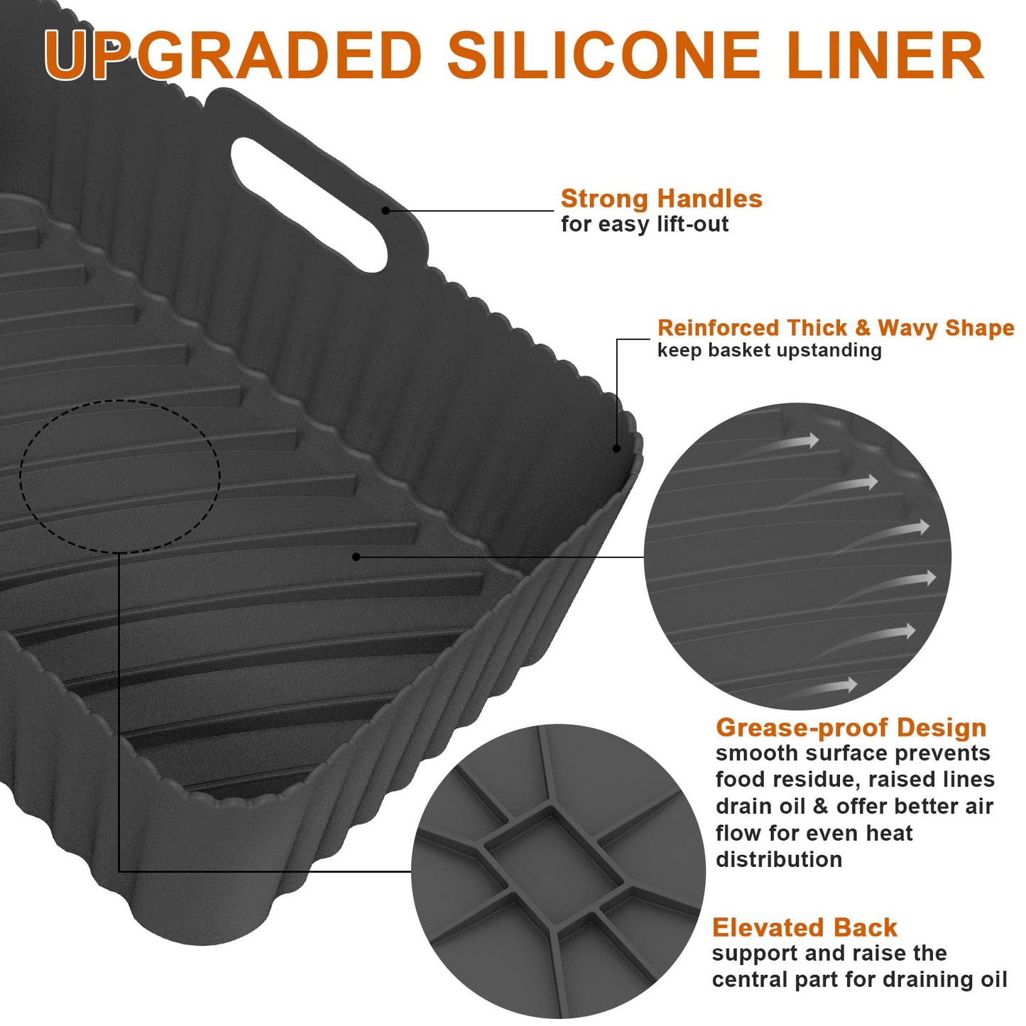 Air Fryer Silicone Liners Square 2 Pack 7.1 Inch Airfryer Liners 4-7 QT Reusable Air Fryer Liners Silicone Pot Oven Liner Baking Tray, Air Fryer Basket Silicone Mat Bowl Air Fryer Accessories Kitchen