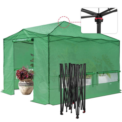 EAGLE PEAK 12x8 Portable Large Walk-in Greenhouse Instant Pop-up Fast Setup Indoor Outdoor Plant Gardening Green House Canopy, Front Roll-Up Zipper Entry Doors and Roll-Up Side Windows, Green