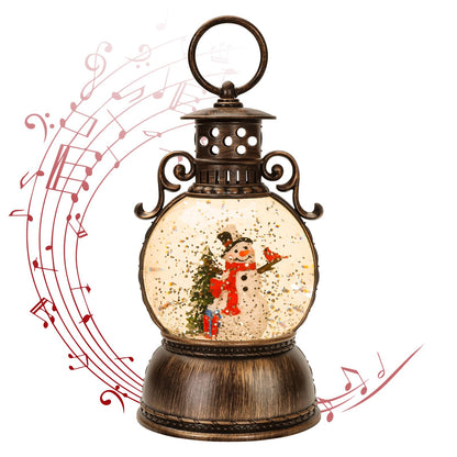 Christmas Snow Globe Glittering Christmas Music Box Snowman Christmas Trees with 8 Songs,Christmas Lantern for Indoor Holiday Party Gifts
