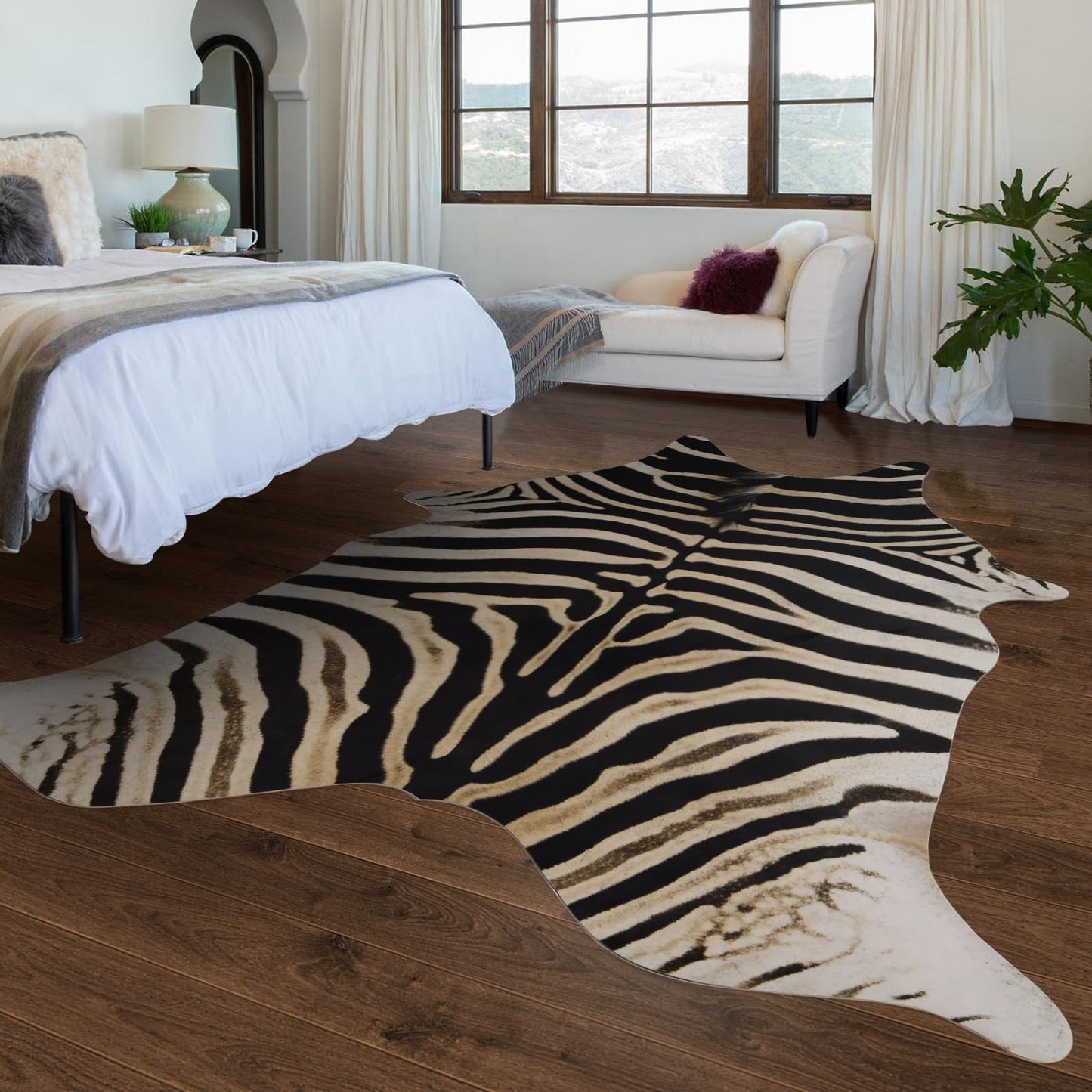 Guyi Rare Zebra Rug Large10x8 ft Faux Zebra Print Rug Cowhide Rugs Western Decor for Bedroom Living Room Dining Room Animal Rugs Cow Print Non Slip Area Rugs