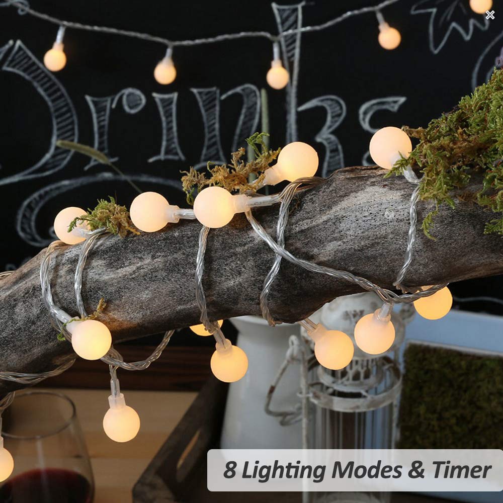 Zorela Globe Fairy Lights, 15M/49ft 100 LED Fairy String Lights with Remote - USB or Battery Powered - 8 Modes - Outdoor Indoor Globe String Lights for Christmas, Bedroom, Garden, Balcony