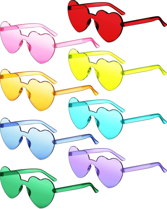 Frienda 8 Pairs Heart Shaped Sunglasses for Women Rimless Heart Glasses Candy Color Sunglasses for Party Favor(Assorted Colors)