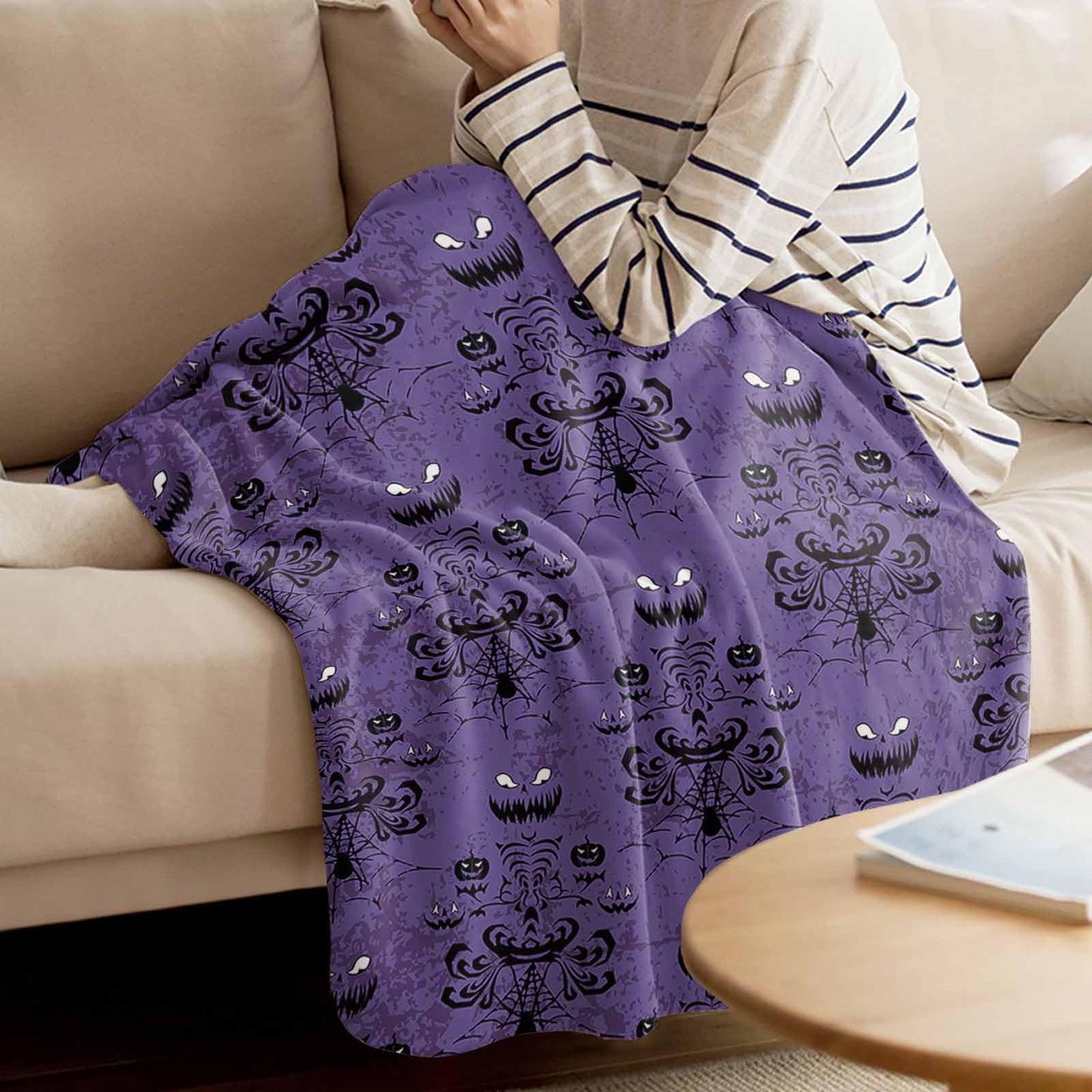 T&H XHome Flannel Fleece Bedding Blanket - 50"x60" Haunted Halloween Mansion - Grim Grinning Ghosts Anime Camp Throw Blanket for Baby Kids Boy Girls Men Women