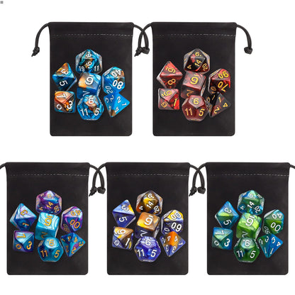 CiaraQ Polyhedral Dice Set (35 Pieces) with Black Pouches, 5 Complete Double-Colors Dice Sets of D4 D6 D8 D10 D% D12 D20 Compatible with Dungeons and Dragons DND RPG MTG Table Games