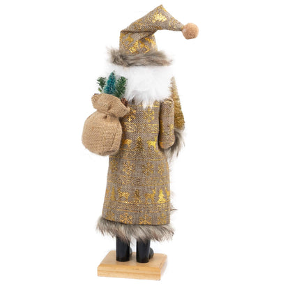 FUNPENY 14" Christmas Decorative Nutcracker, Handmade Wooden Santa Traditional Nutcracker in Flannel Ful Golden Coat, Festive Collectible Nutcracker, Winter Tabletop Christmas Decoration