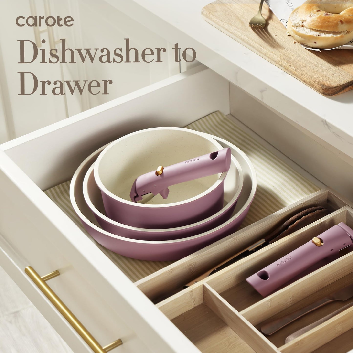 CAROTE 5pcs Pots and Pans Set, Nonstick Cookware Set Detachable Handle, Induction Kitchen Cookware Sets Non Stick with Removable Handle, RV Cookware Set, Gold and Purple