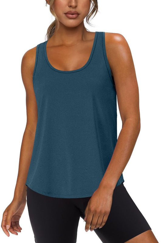 WIHOLL Sleeveless Tops for Women Trendy Casual Workout Tank Tops Breathable Quick Dry Athletic Gym Yoga Basic Tanks Summer Clothes Navy XL