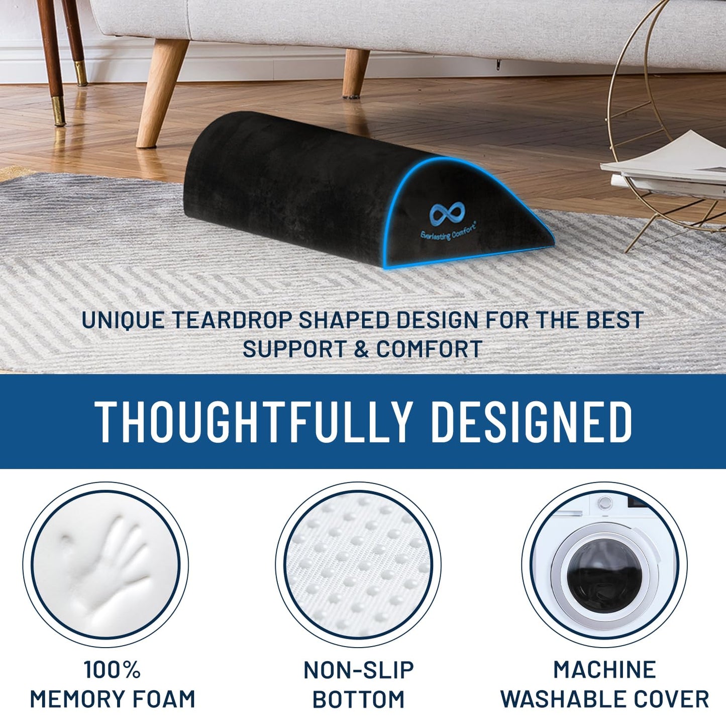 Everlasting Comfort Foot Rest Under Desk – Comfortable Memory Foam Footrest for Office & Home, Washable Cover, Non Slip Base, Adjustable Rocking Leg Rest, Gaming Desk Accessories