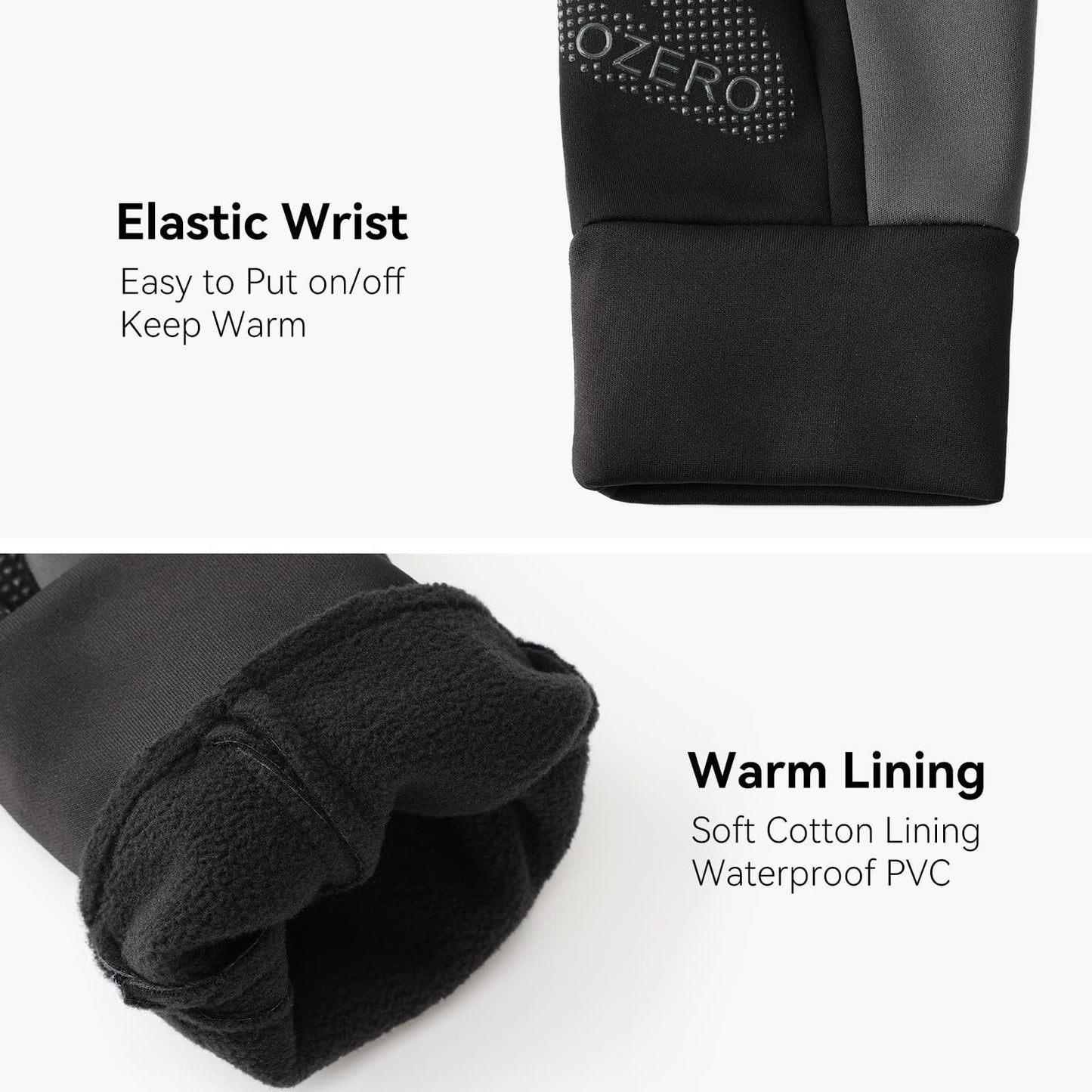 OZERO Winter Running Gloves Touchscreen for Men Women, Thermal Warm Windproof Water Resistant Anti Slip Glove for Cycling Ski Biking Driving Hiking Gloves for Men's Women's - Black (M)