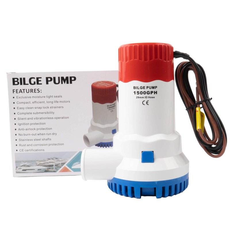 Sanuke Bilge Pump for Boat 12V 1500GPH Submersible Marine Pump for Portable Boat Accessories，Low Noise Electric with float switch