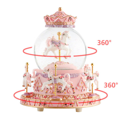 Musfunny Carousel Snow Globe Music Box: Crystal Ball Music Boxes with Color Changing LED Lights - Musical Horses Gifts for Girls Women Daughter Mothers Day Christmas Birthday