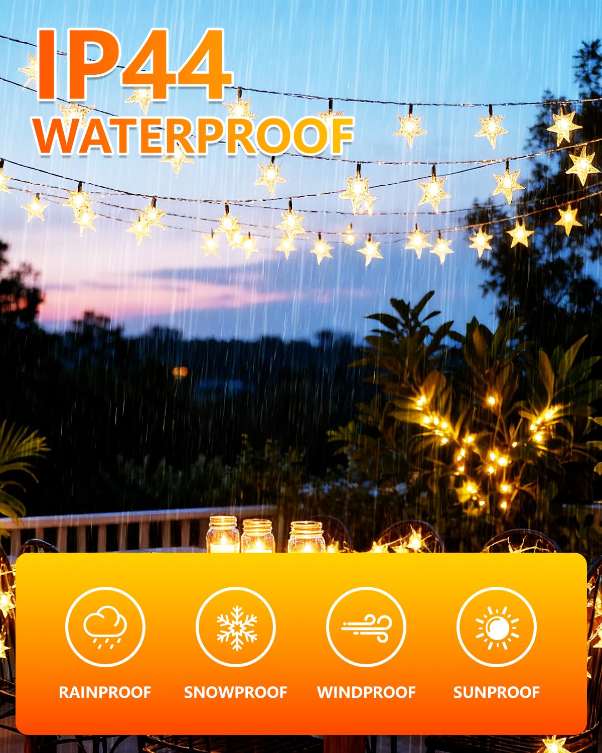 Twinkle Star 100 LED Star String Lights, 33FT Plug in Fairy String Lights Waterproof for Bedroom Decor, Indoor, Outdoor, Wedding Party, Christmas Tree, New Year, Ramadan, Warm White