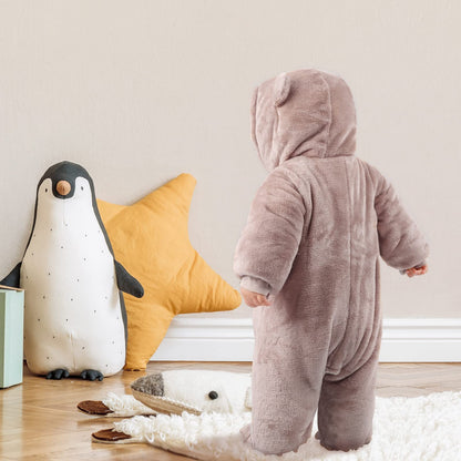 Baby Winter Hooded Romper Fleece Snowsuit Jumpsuit Cartoon Cat Outfits Coffee, Brown, 3 - 6 Months