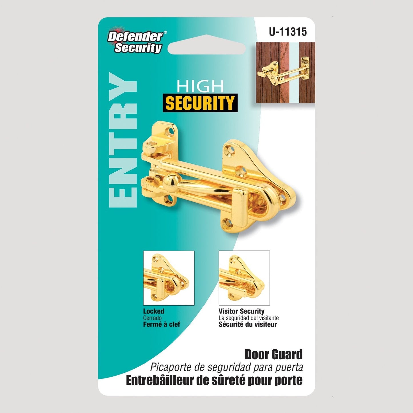 Prime-Line U 11315 Swing Bar Door Guard with High Security Auxiliary Lock, Brass Finish (Single Pack)