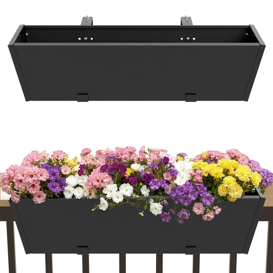Dogetgd Railing Planter Box Metal Hanging Planter for Outdoor Balcony Heavy-Duty Window Planter Box with Adjustable Brackets