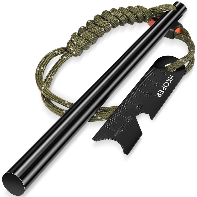 Hkoper Ferro Rod Fire Starter with Striker, Flint and Steel Fire Starter, 6" x 3/8" Survival Tool, 15,000+ Strikes, Large Sparks in Any Weather, Camping Hiking Bushcraft Gear