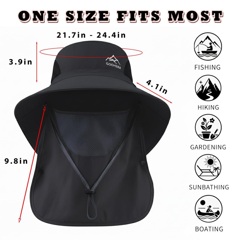 GOOHERA Sun Hat for Men & Women, Breathable Wide Brim Outdoor Fishing Hat with Face Cover & Neck Flap
