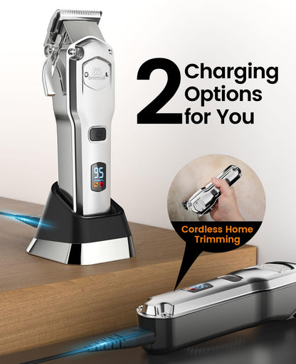 oneisall Cordless Dog Clippers - Rechargeable Grooming Kit with Metal Combs, Low Noise Heavy-Duty for Thick/Curly/Fine/Wavy Hair