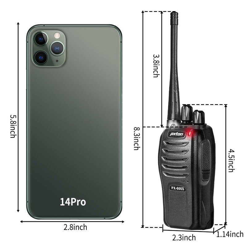 pxton walkie talkies, 666S walkie talkies for Adults Long Range Rechargeable with Headphones and Li-ion Battery,2 Way radios has VOX/Noise Reduction/TOT/Flashlight/Monitoring/Scan Function（2 Pack）