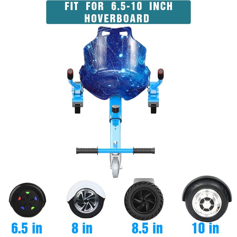 DisplayForever Hoverboard Kart Seat Attachment for All Ages | Hoverboard Accessories Compatible with 6.5'' 8'' 8.5'' 10'' Two Wheel Self Balancing Scooter | Adjustable Frame Length | Blue