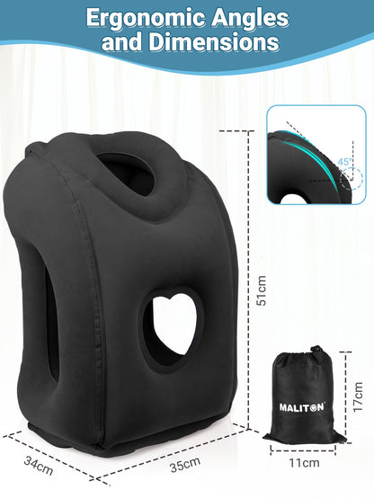 Maliton Inflatable Travel Pillow for Airplane Comfortable Sleeping to Relieve Neck and Shoulder Pain, Support Head Inflatable Pillow for Long Flights, Used for Airplanes, Cars, Trains, Office(Black)