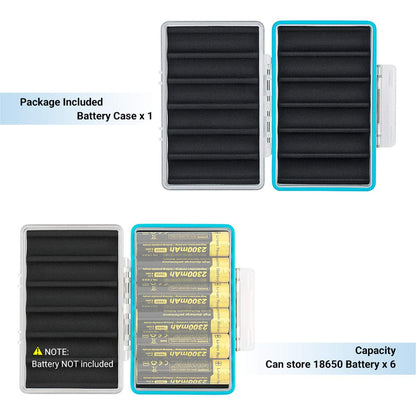 JJC 18650 Battery Case, Shockproof & Water-resistant Battery Storage Holder for 6 x 18650 Battery, PC Shell Easy to Carry