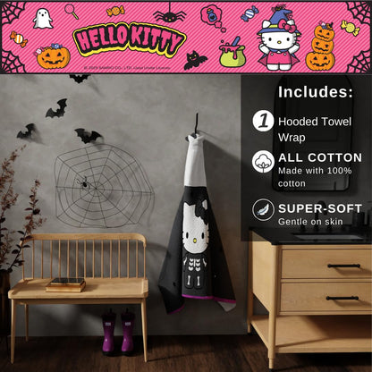 Sanrio Hello Kitty Skeleton Halloween Kids Super Soft Bath/Pool/Beach Soft Cotton Terry Hooded Towel Wrap, 24 in x 50 in, (Officially Licensed Product) by Franco