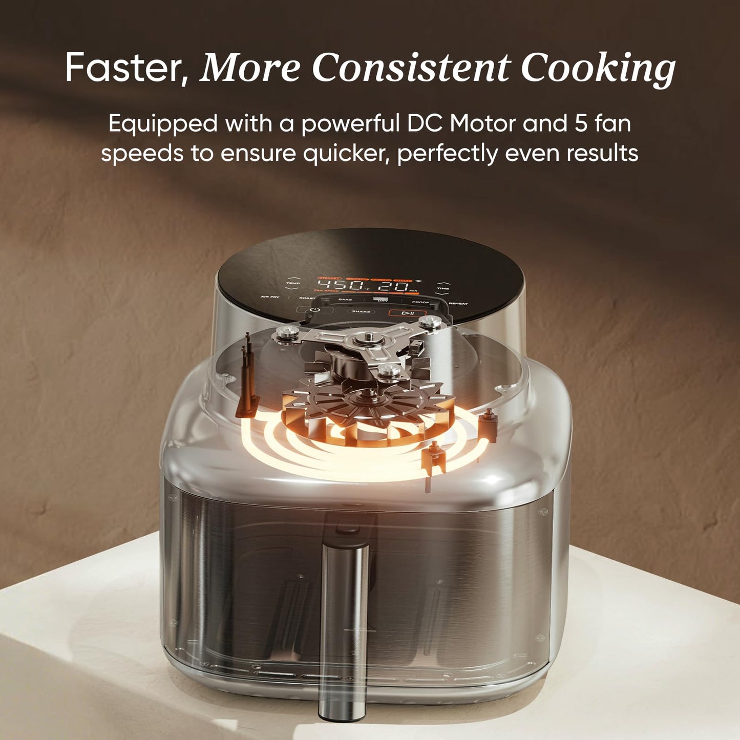 Cosori Iconic Stainless Steel 6.5 Qt Smart Air Fryer, PFAS-Free Ceramic Coating, Max 450°F, Consistent Cooking, Air Fry, Roast, Bake, Dry, Proof, Reheat, Dishwasher-Safe Basket, Chef-Crafted Recipes
