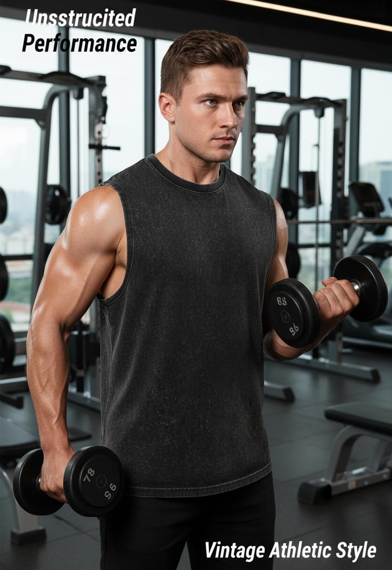 PAODIKUAI Sleeveless Shirts for Men - Sleeveless Crew Neck Casual Gym Washed T Shirt Breathable Loose Fit(Black+Black+Black,XL)