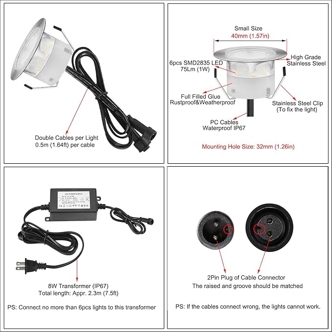 Deck Light, 6pcs LED Path Road Lights Marker Lighting,Waterproof Security Warning Lights for Outdoor Fence Patio Stud Yard Home Driveway Pathway Stairs Step Garden Lamp Cool White