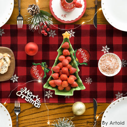 Artoid Mode Red and Black Buffalo Plaid Gnome Believe Snowflakes Christmas Table Runner, Seasonal Winter Holiday Kitchen Dining Table Decoration for Home Party Decor 13x72 Inch