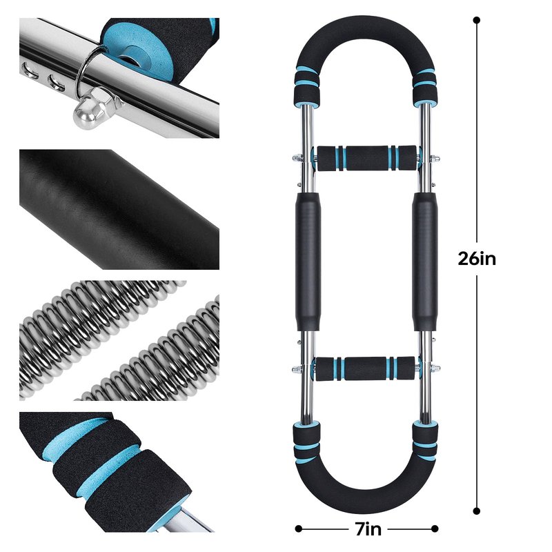 Twister Arm Trainer, 60-100lb Adjustable Chest & Arm Workout Tool, Compact Twister Arm Strengthener, Portable Power Twister Bar with Snap - Together Detachable Design for Fitness Anywhere(Blue)