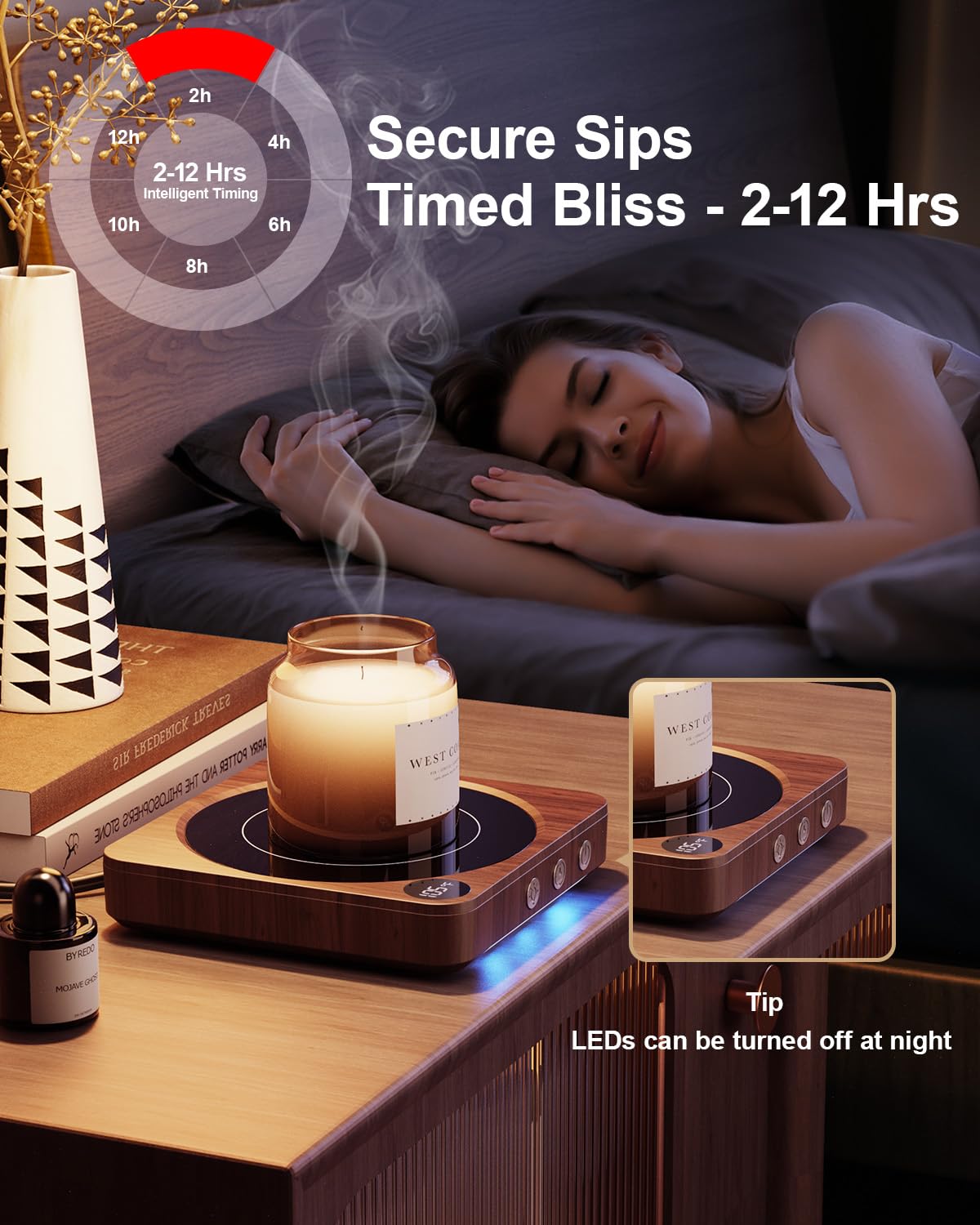 House Gem Mug Warmer - 36W Coffee Mug Warmer for Desk with Temperature Display, 2-12Hrs Auto Shut Off, Smart Candle Warmer - Ideal Coffee Gifts Accessories Keep Beverages Coffee Warmer (Wood) (Wood)